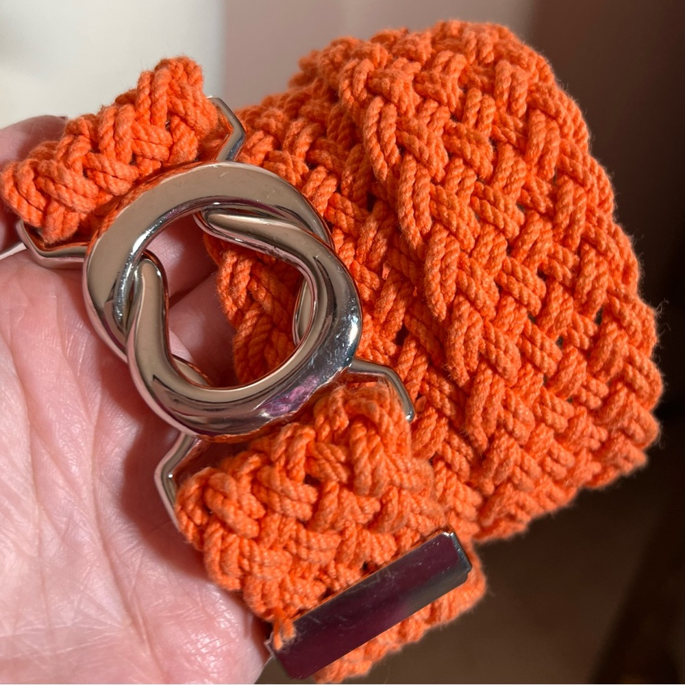 Vintage Orange Woven Belt with Silver Buckle